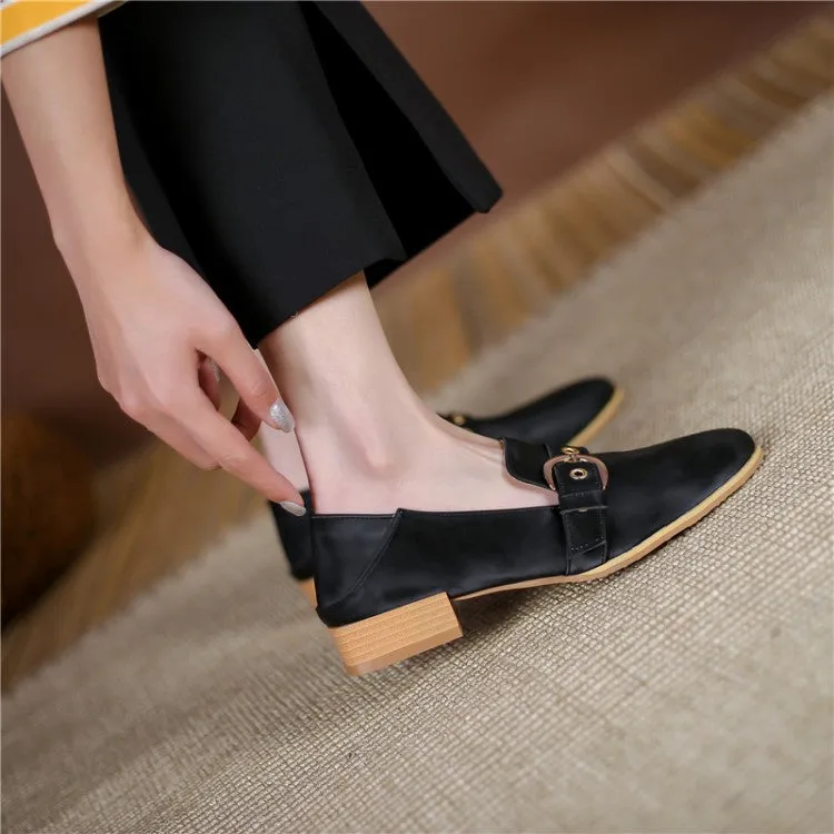 Women's Buckle Low Heel Chunky Pumps