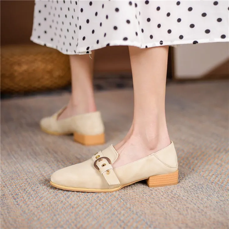 Women's Buckle Low Heel Chunky Pumps