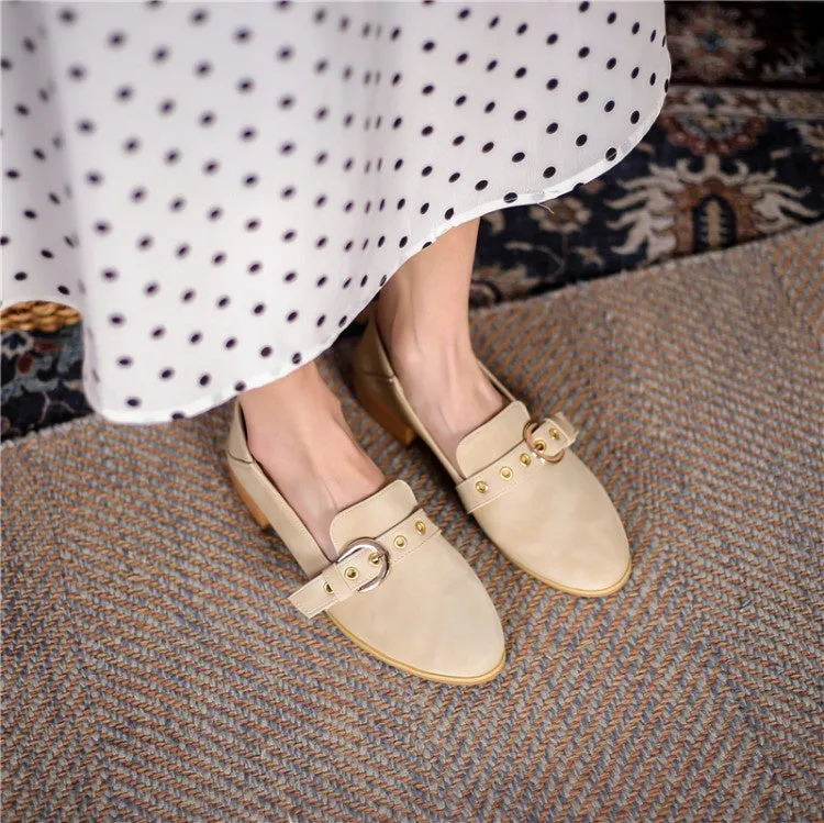 Women's Buckle Low Heel Chunky Pumps