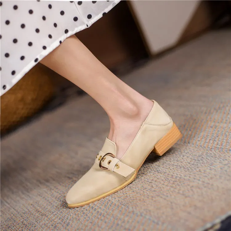 Women's Buckle Low Heel Chunky Pumps
