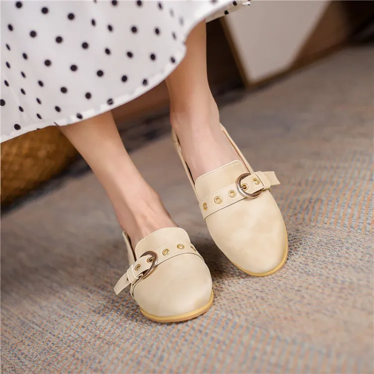 Women's Buckle Low Heel Chunky Pumps