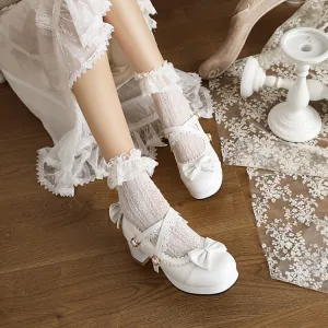 Women's Double Straps Bowtie Chunky Heel Platform Pumps