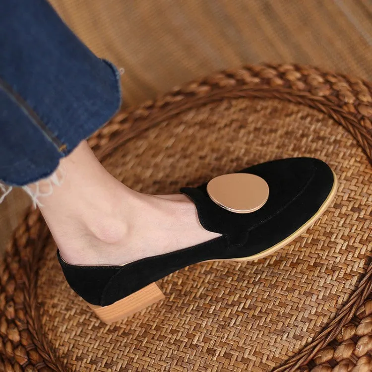 Women's Metal Low Heel Chunky Pumps