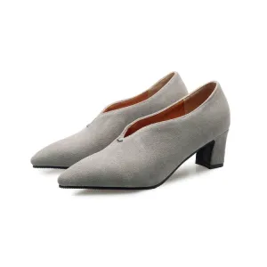 Women's Pointed Toe Suede High Heel Chunky Pumps