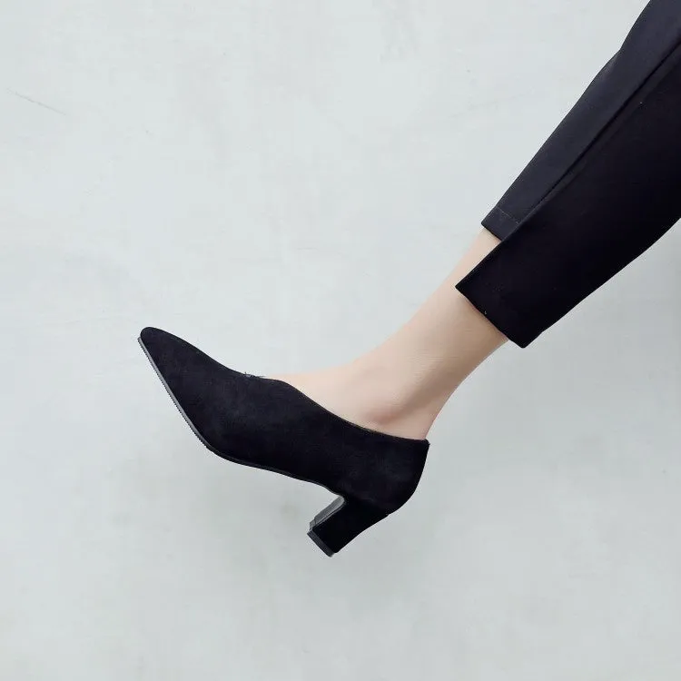 Women's Pointed Toe Suede High Heel Chunky Pumps