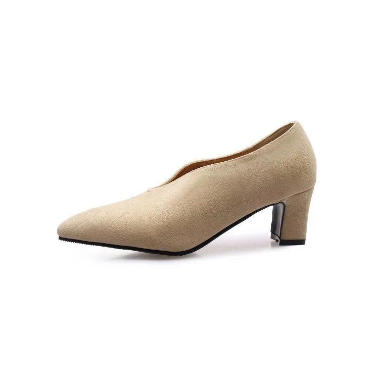 Women's Pointed Toe Suede High Heel Chunky Pumps