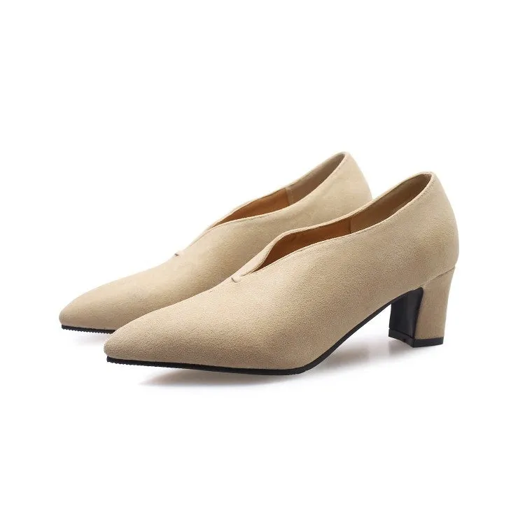 Women's Pointed Toe Suede High Heel Chunky Pumps