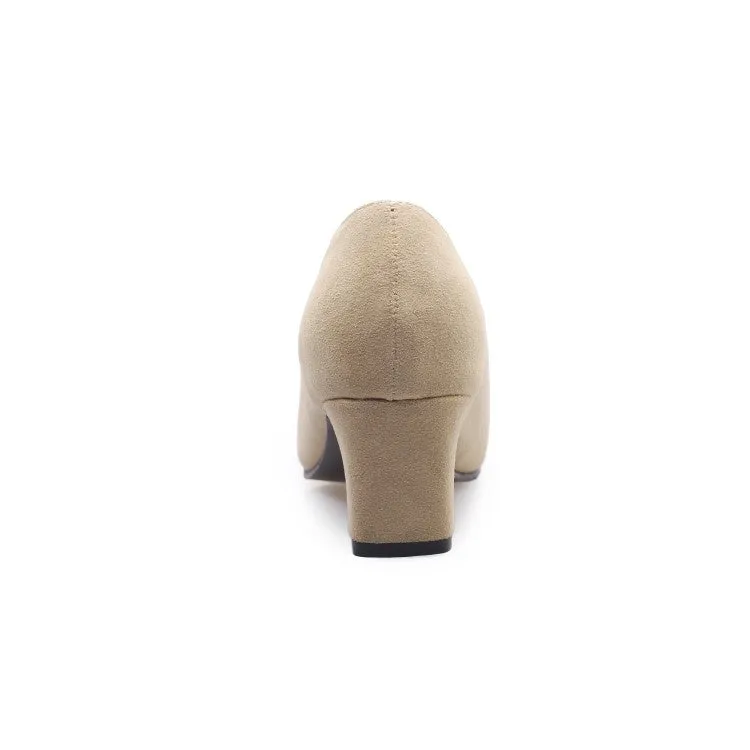 Women's Pointed Toe Suede High Heel Chunky Pumps