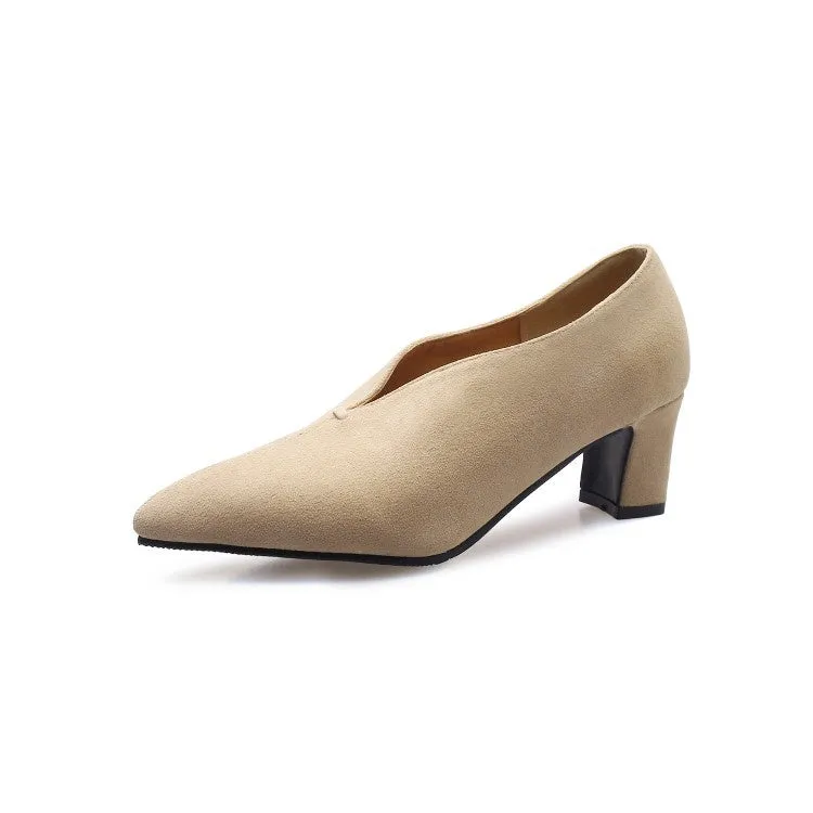 Women's Pointed Toe Suede High Heel Chunky Pumps