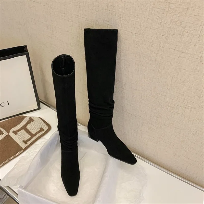 Women's Retro Boots Square Toe Thick High Heel Shoes