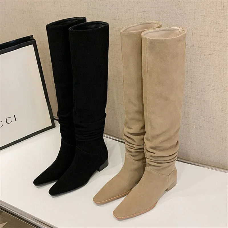 Women's Retro Boots Square Toe Thick High Heel Shoes
