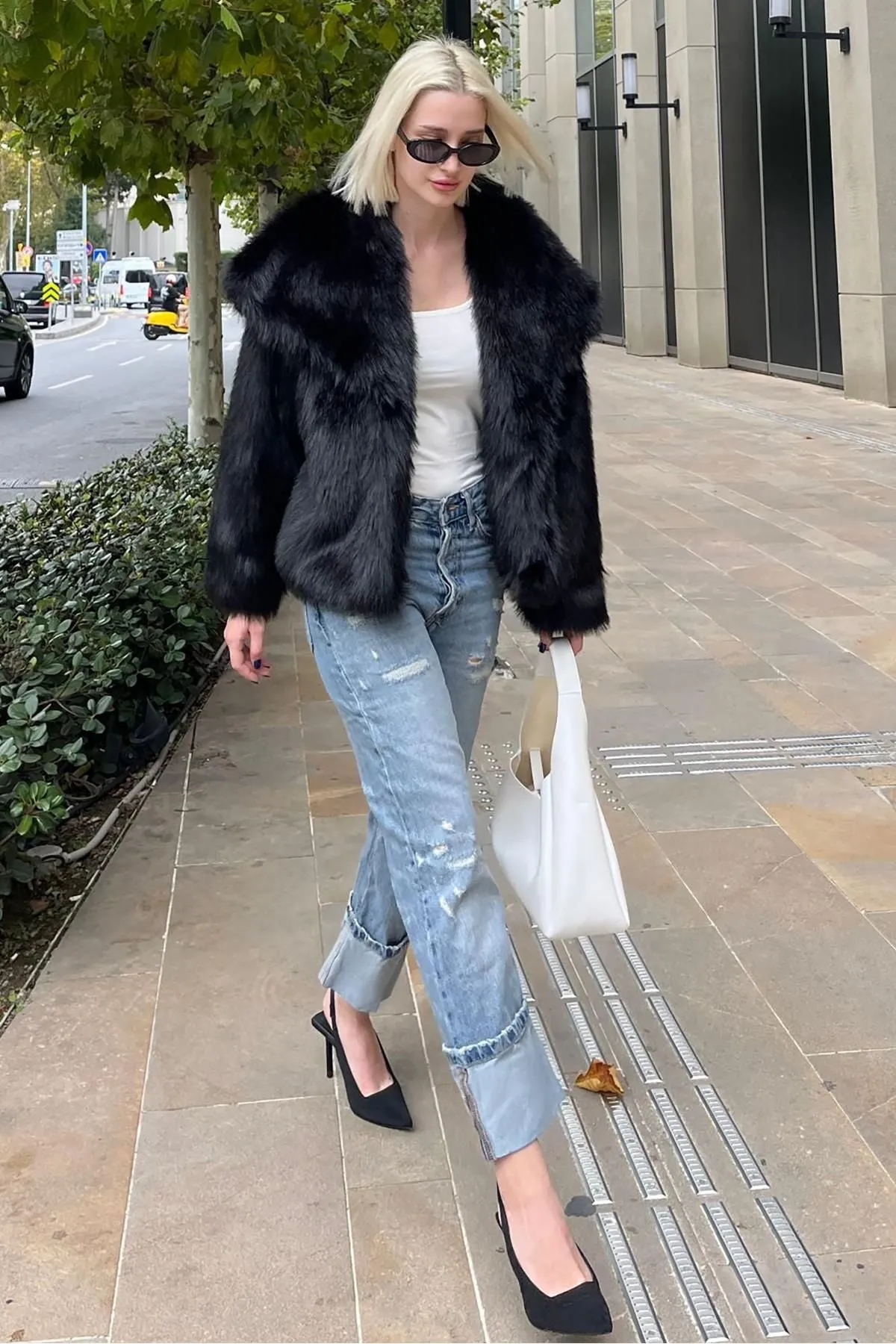 Women's Smoked Textured Faux Fur Coat