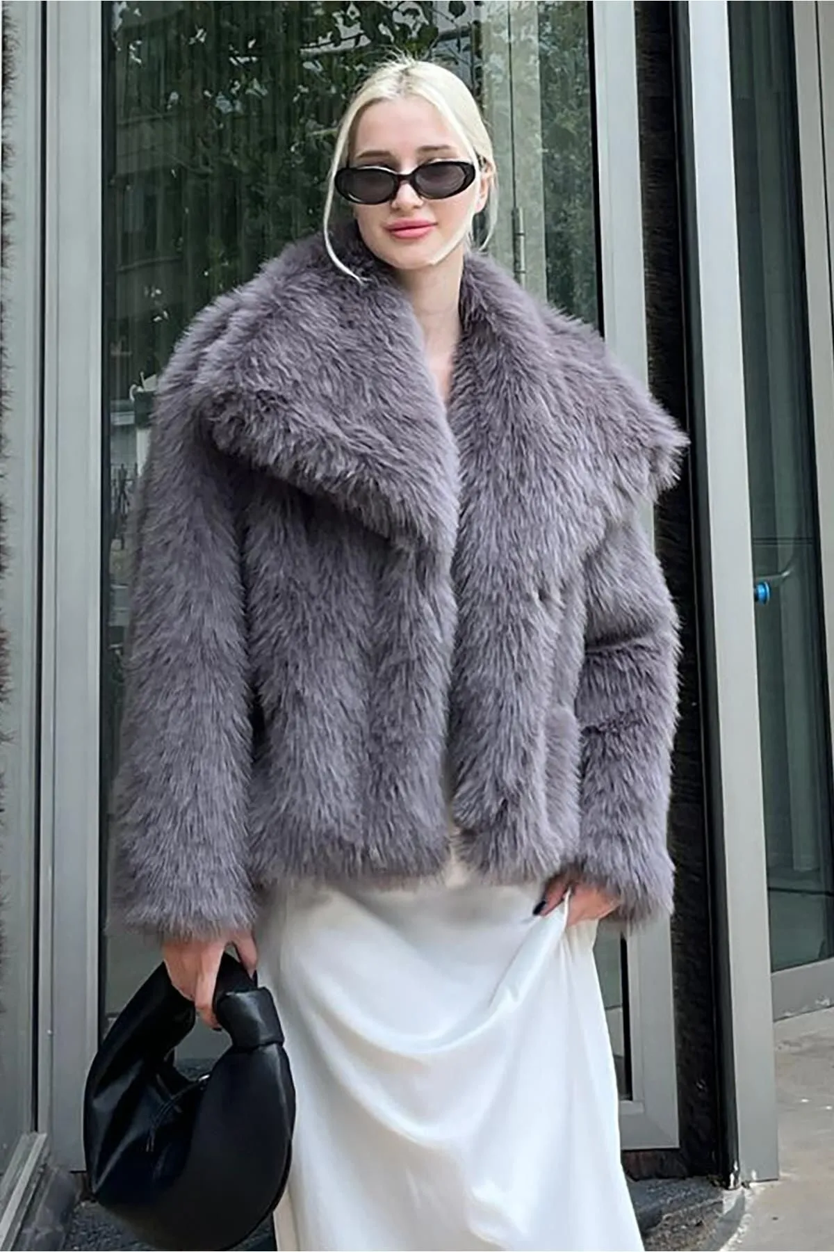 Women's Smoked Textured Faux Fur Coat