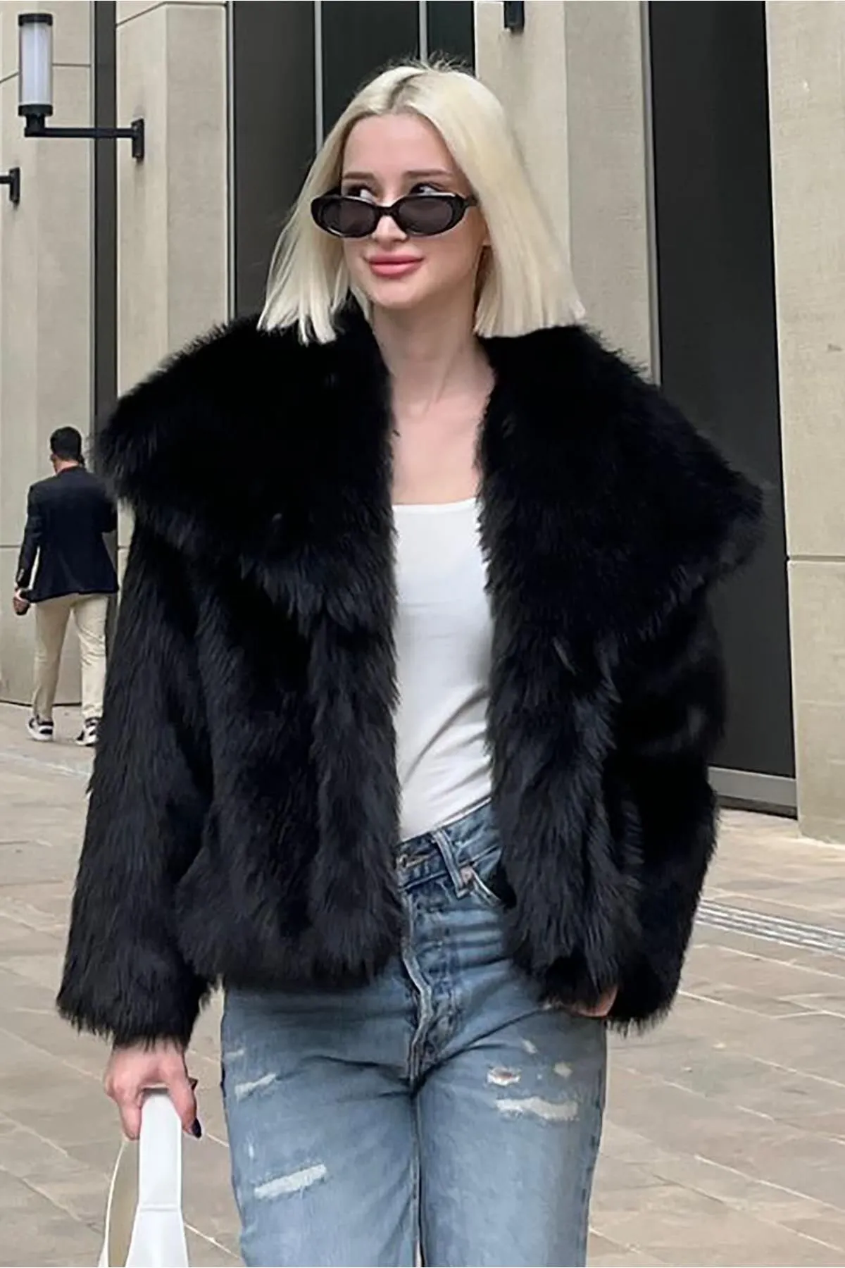 Women's Smoked Textured Faux Fur Coat
