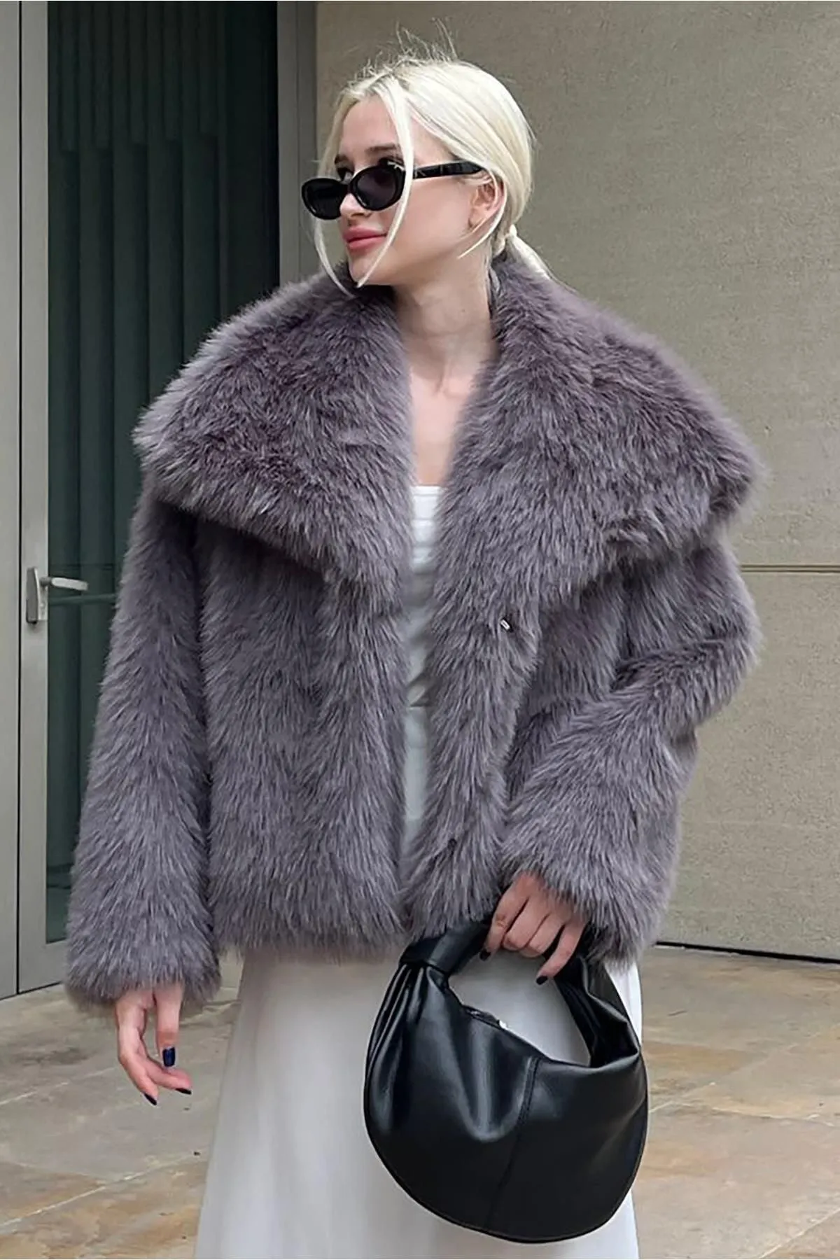 Women's Smoked Textured Faux Fur Coat