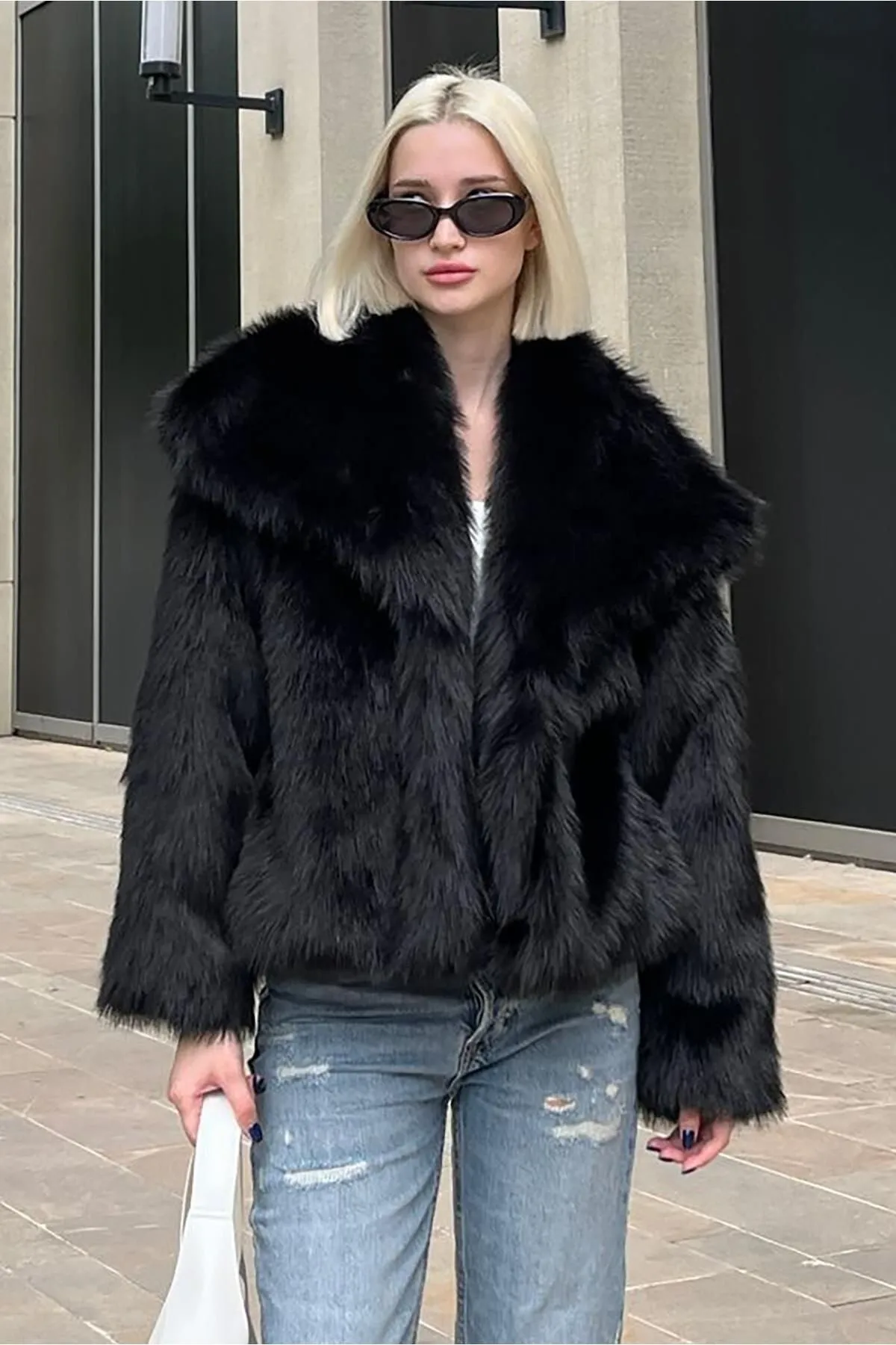 Women's Smoked Textured Faux Fur Coat