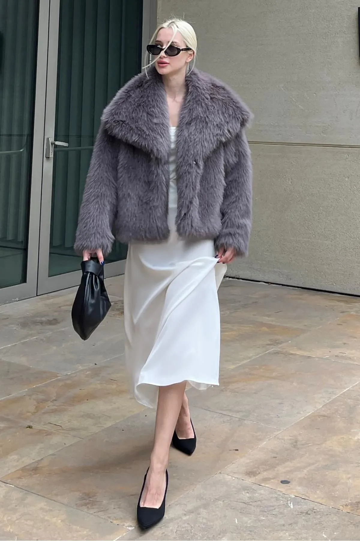 Women's Smoked Textured Faux Fur Coat
