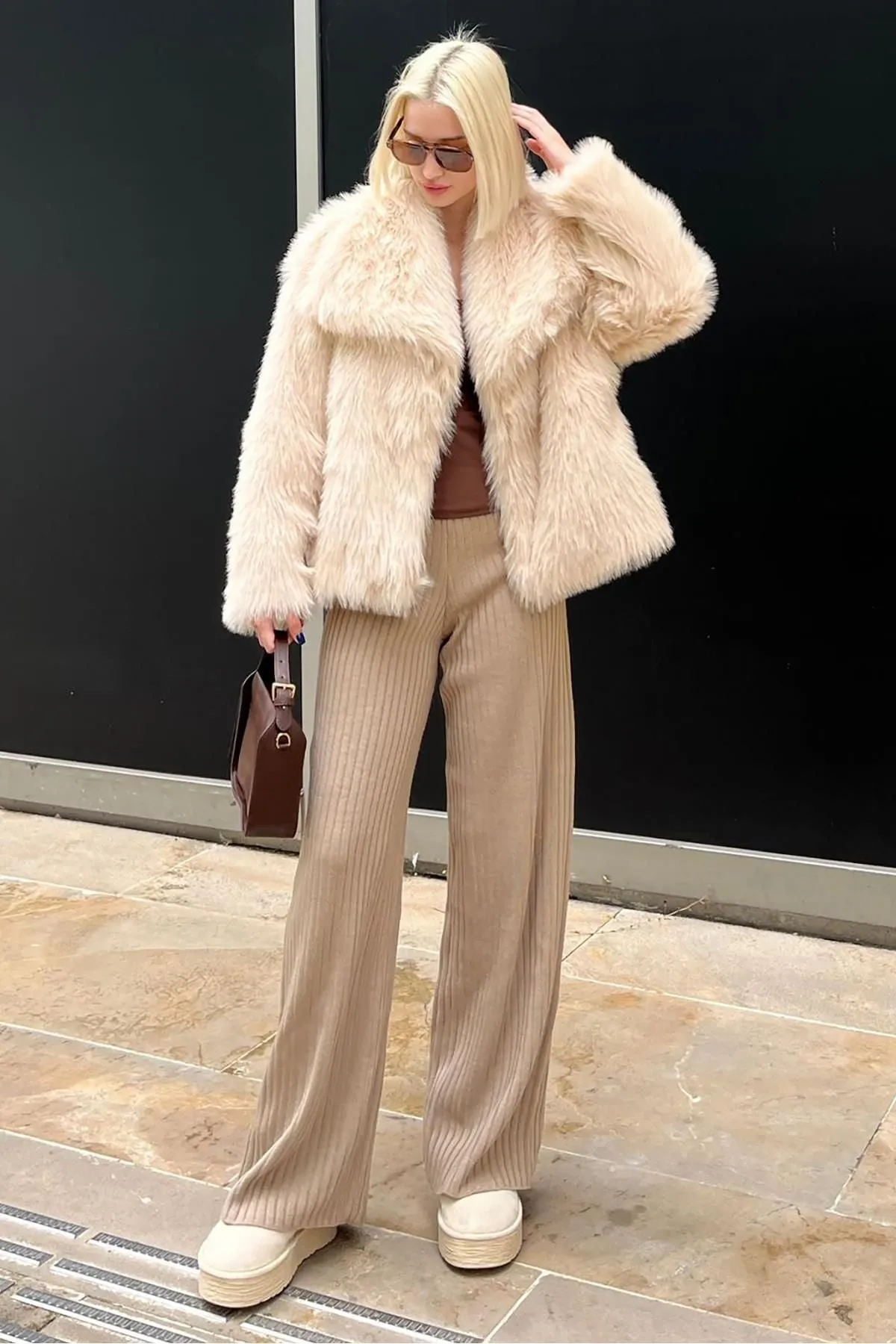 Women's Smoked Textured Faux Fur Coat