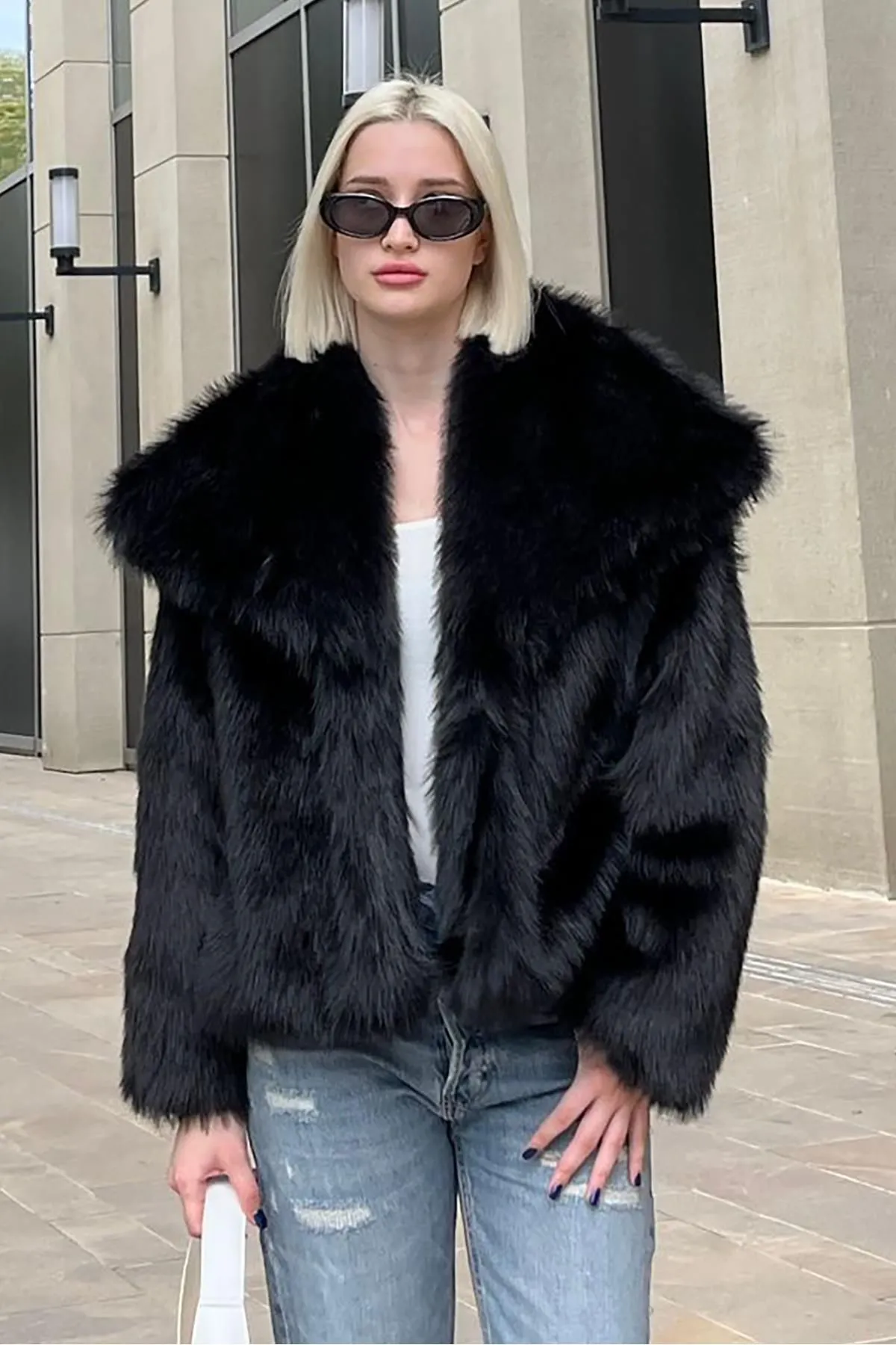 Women's Smoked Textured Faux Fur Coat