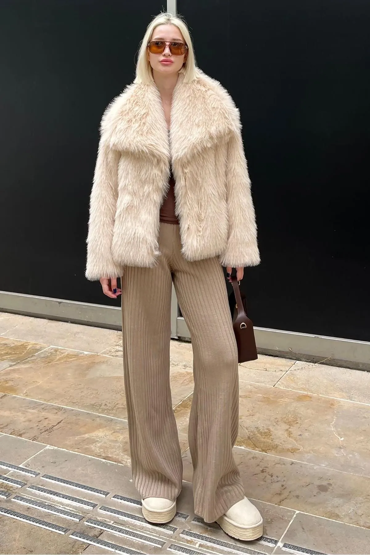 Women's Smoked Textured Faux Fur Coat