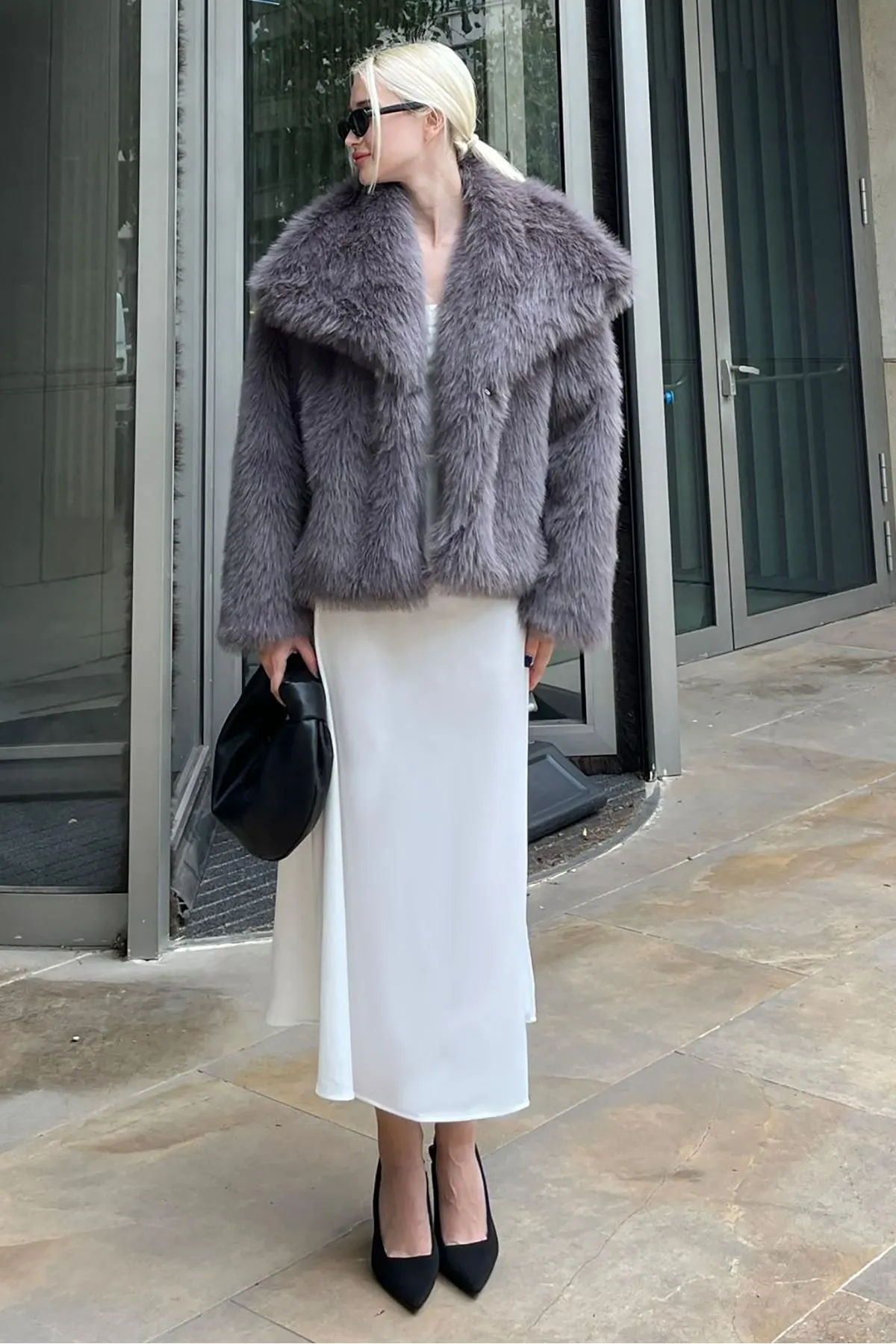 Women's Smoked Textured Faux Fur Coat