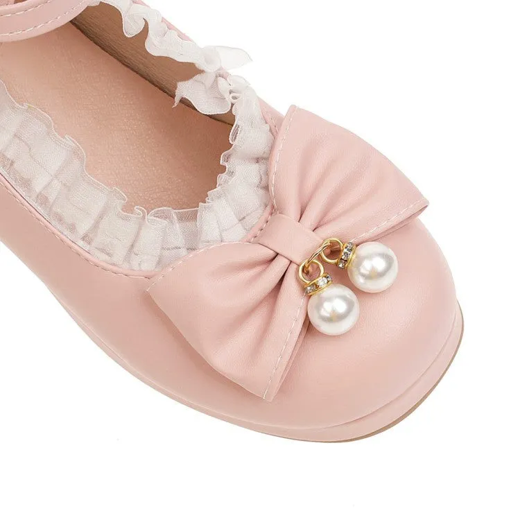 Women's Strappy Chunky Heel Pumps Mary Janes Shoes with Bowtie