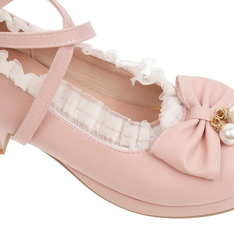 Women's Strappy Chunky Heel Pumps Mary Janes Shoes with Bowtie
