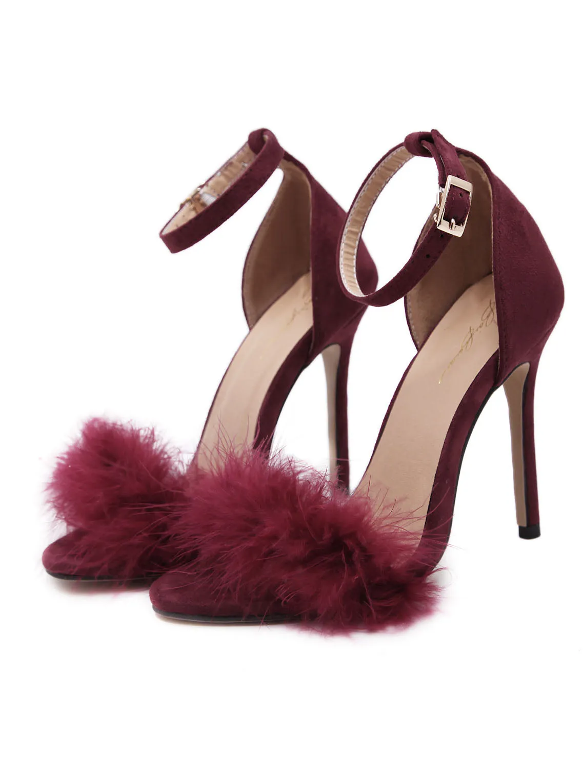 Women's Wild Sandals Furry Fish Mouth Sexy Word Buckle with Fine Super High Heel