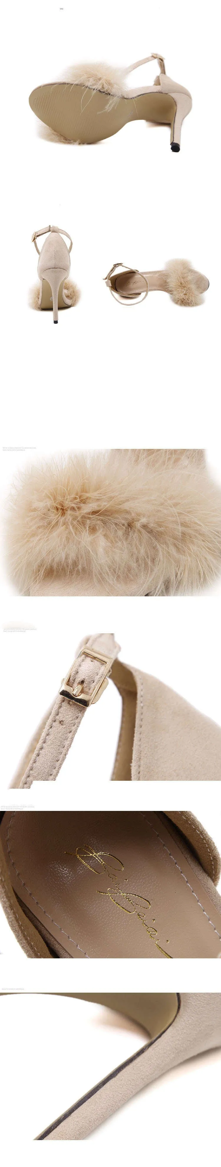 Women's Wild Sandals Furry Fish Mouth Sexy Word Buckle with Fine Super High Heel