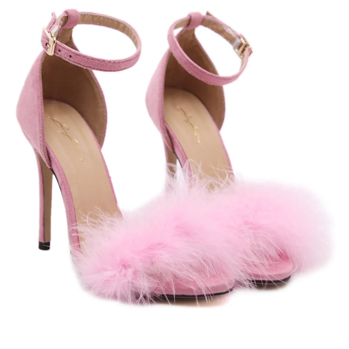 Women's Wild Sandals Furry Fish Mouth Sexy Word Buckle with Fine Super High Heel
