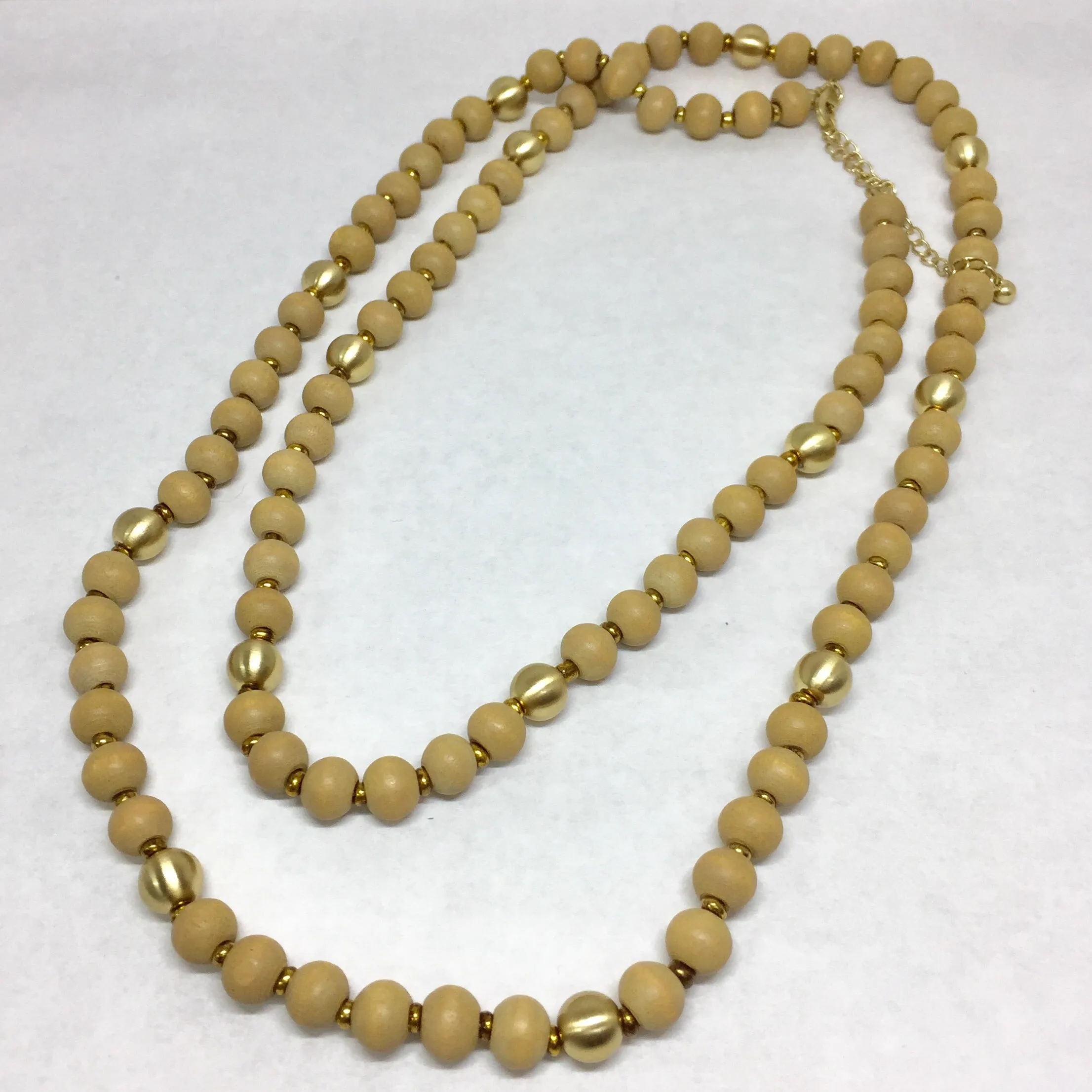 Wood and Gold Beaded 34" Necklace