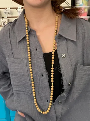Wood and Gold Beaded 34" Necklace