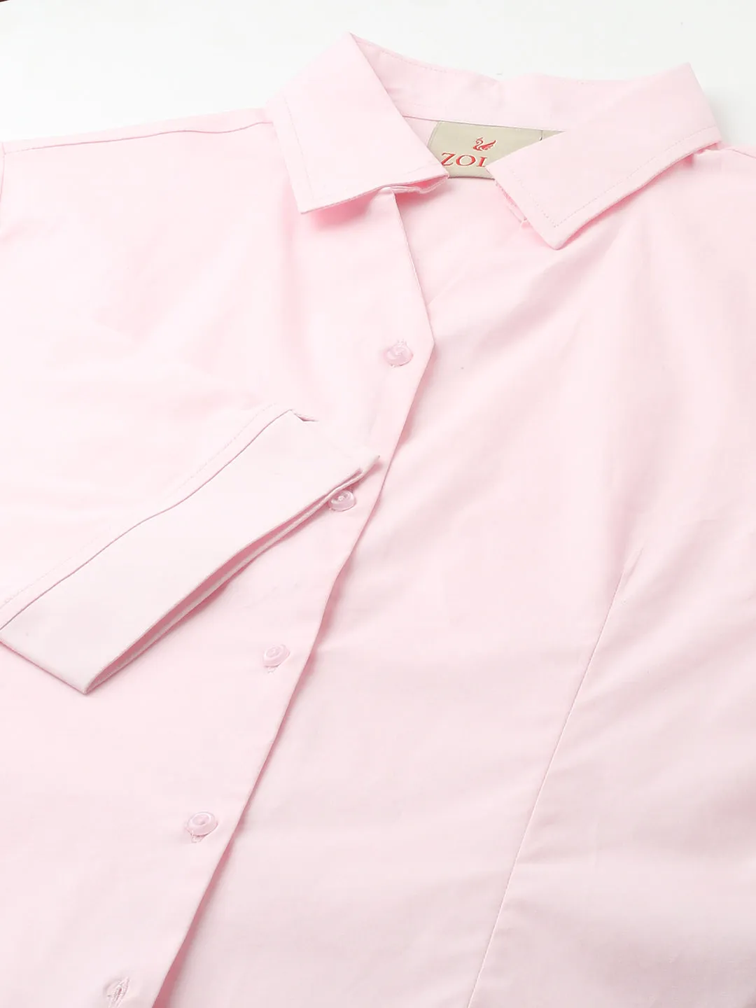 Zola Pink Cotton Shirt Collar 3/4th Sleeves Formal Wear Shirt For Women